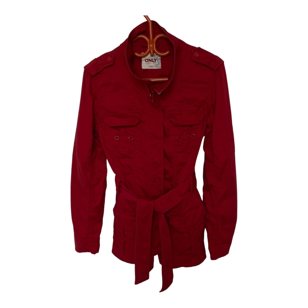 Only Red Spring Jacket with Belted Waist